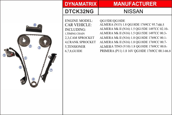 Цепь привода распредвала грм (комплект) DYNAMATRIX-KOREA DTCK32NG