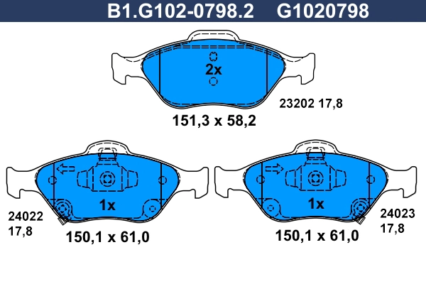 Колодки тормозные дисковые GALFER B1-G102-0798-2