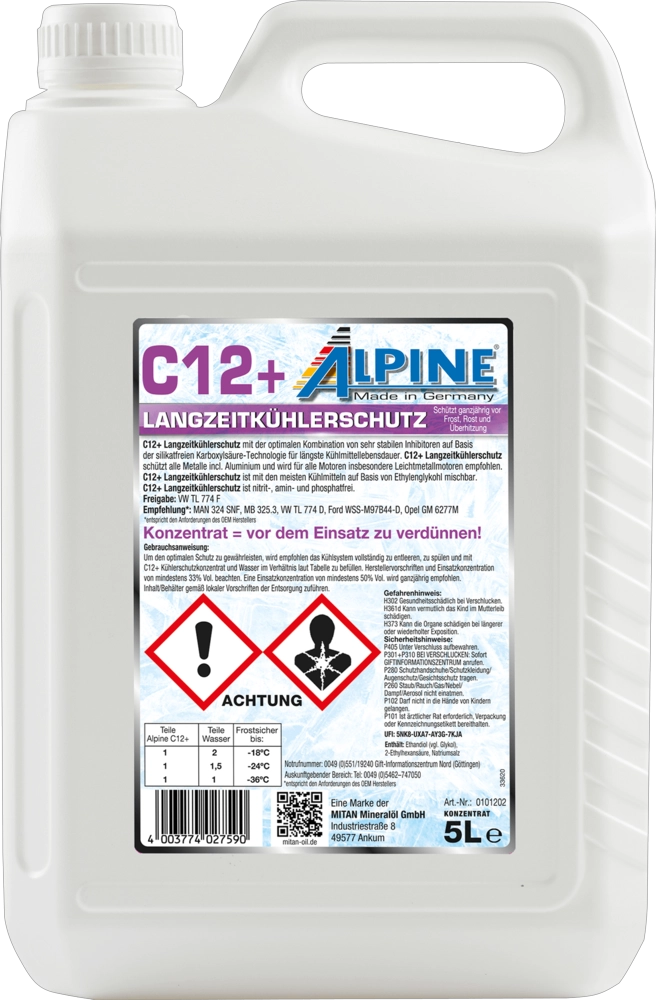Alpine langzeit-kuhlerfrostschutz + violett (g12+) 1.5l vw tl 774 d/f антифриз - цвет фиолетовый. ан ALPINE 0101202