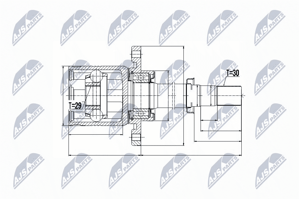 Шрус внутренний nissan qashqai 2.0dci 4wd 07-14 renault koleos 2.0dci 2wd/4wd 09- /прав. перед NTY NPW-NS-051