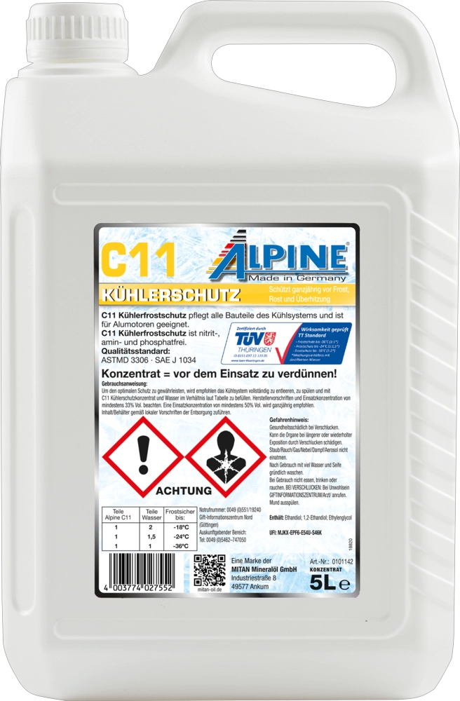 Концентрат антифриза kuhlerfrostschutz antifreeze gelb (с11) 5л ALPINE 0101142
