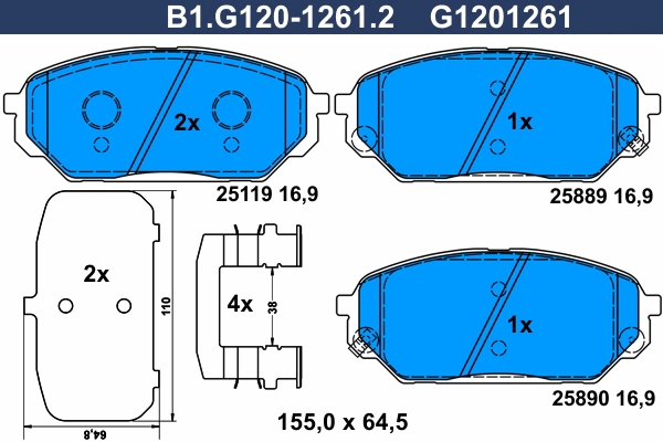 Колодки тормозные дисковые /комплект 4 шт GALFER B1-G120-1261-2