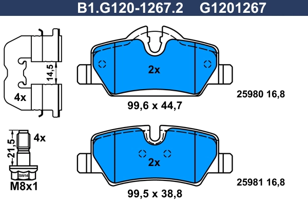 Колодки тормозные дисковые /комплект 4 шт GALFER B1-G120-1267-2