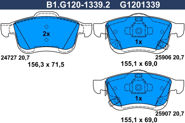 Колодки тормозные дисковые /комплект 4 шт GALFER B1-G120-1339-2
