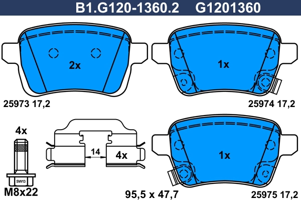 Колодки тормозные дисковые /комплект 4 шт GALFER B1-G120-1360-2