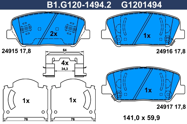 Колодки тормозные дисковые /комплект 4 шт GALFER B1-G120-1494-2