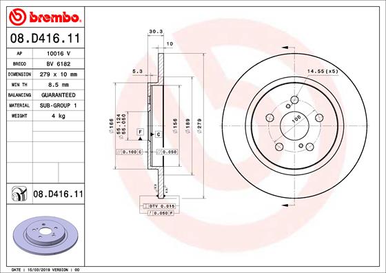 Диск тормозной задний BREMBO 08.D416.11