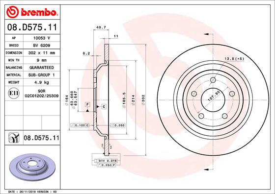 Диск тормозной задний BREMBO 08.D575.11
