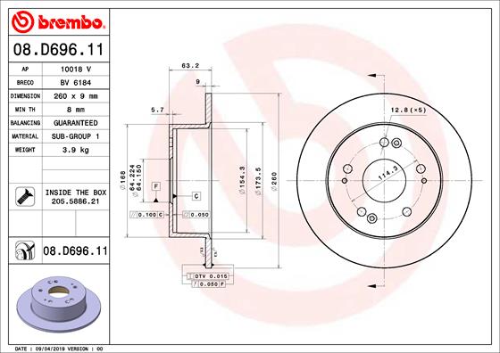 Диск тормозной задний BREMBO 08.D696.11