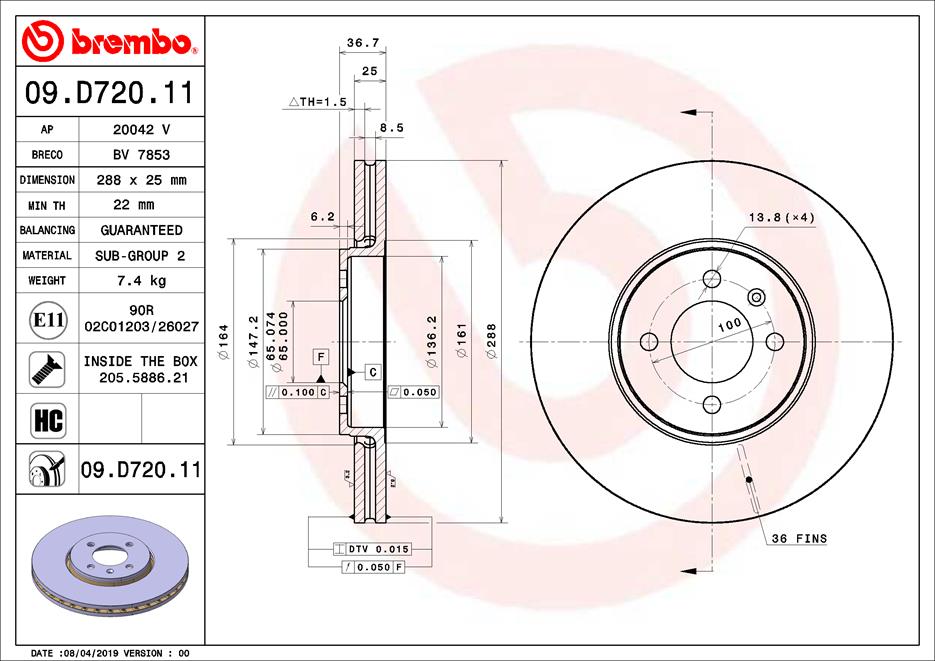 Диск тормозной передний BREMBO 09.D720.11