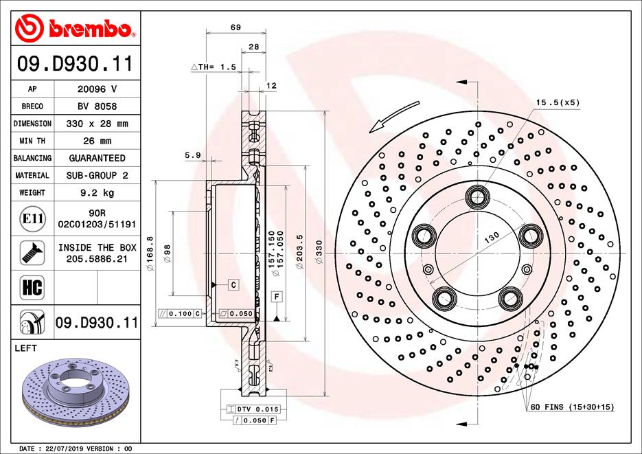 Диск тормозной передний BREMBO 09.D930.11