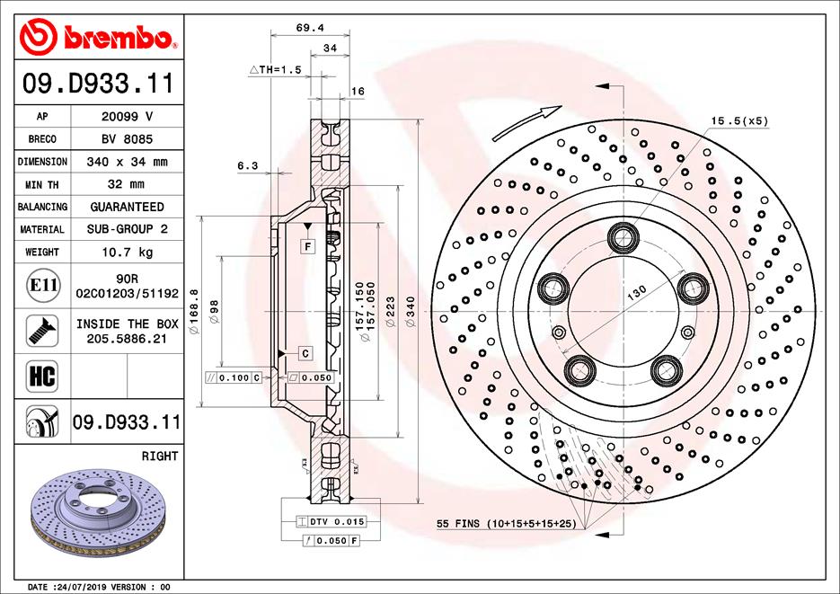 Диск тормозной передний BREMBO 09.D933.11