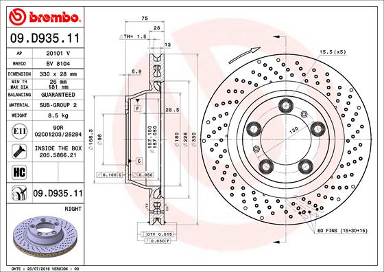 Диск тормозной задний BREMBO 09.D935.11