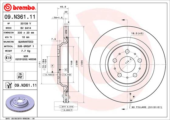 Диск тормозной задний BREMBO 09.N361.11