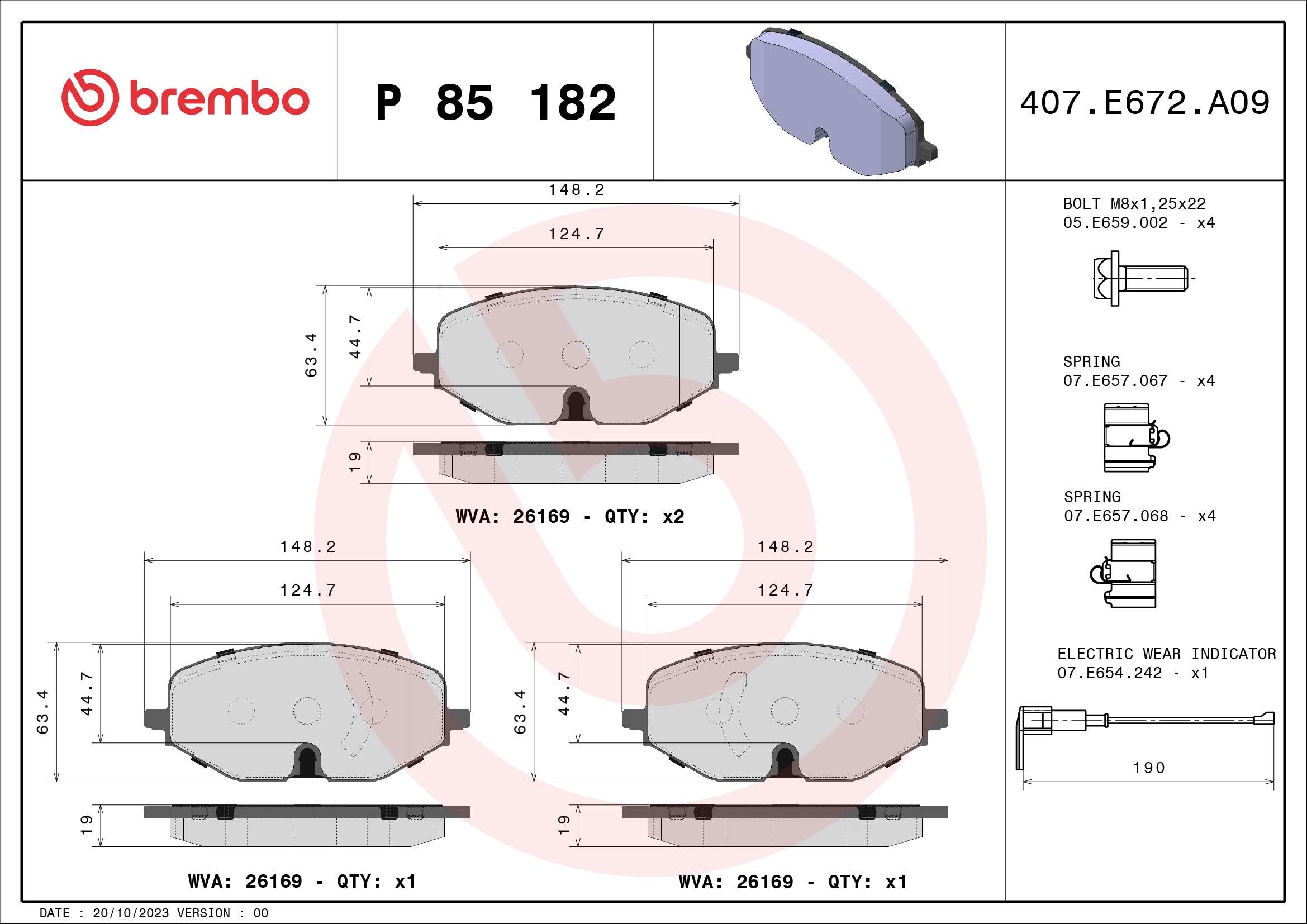 Колодки тормозные дисковые передние BREMBO P85182