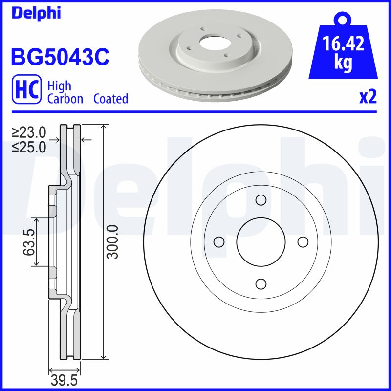 Bg5043c диск тормозной ford ecosport 17- передний d 300мм. DELPHI BG5043C
