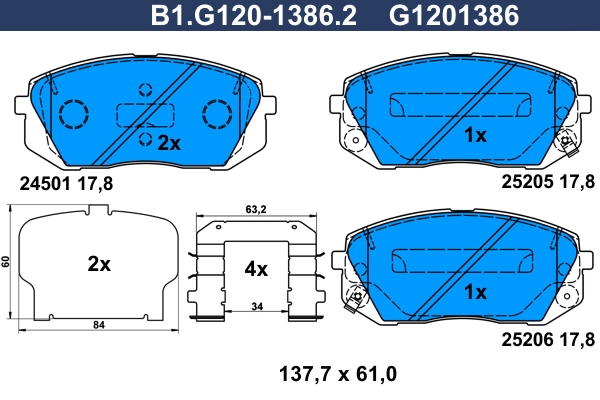 Колодки тормозные дисковые /комплект 4 шт/ GALFER B1-G120-1386-2