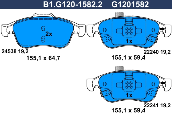 Колодки тормозные дисковые /комплект 4 шт/ GALFER B1-G120-1582-2