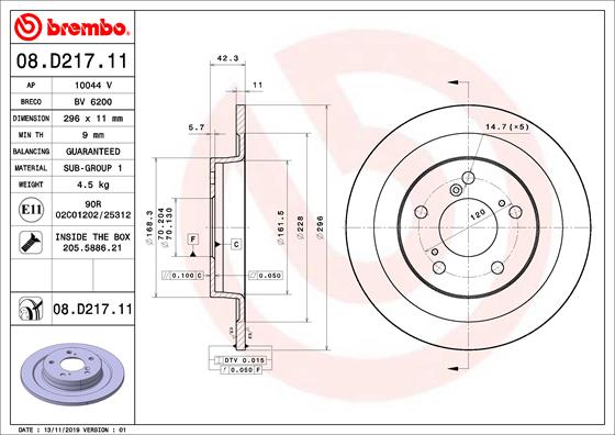 Brake disc BREMBO 08.D217.11