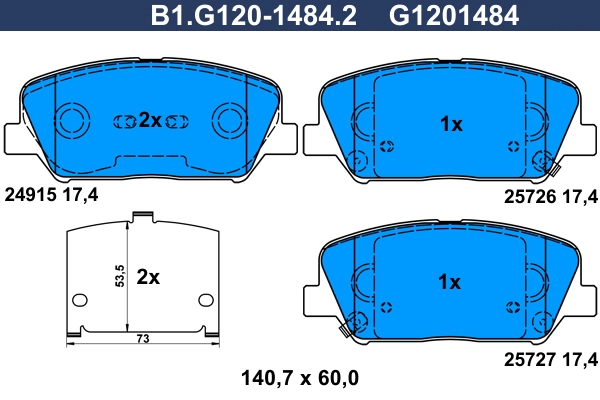 Колодки тормозные дисковые /комплект 4 шт/ GALFER B1-G120-1484-2