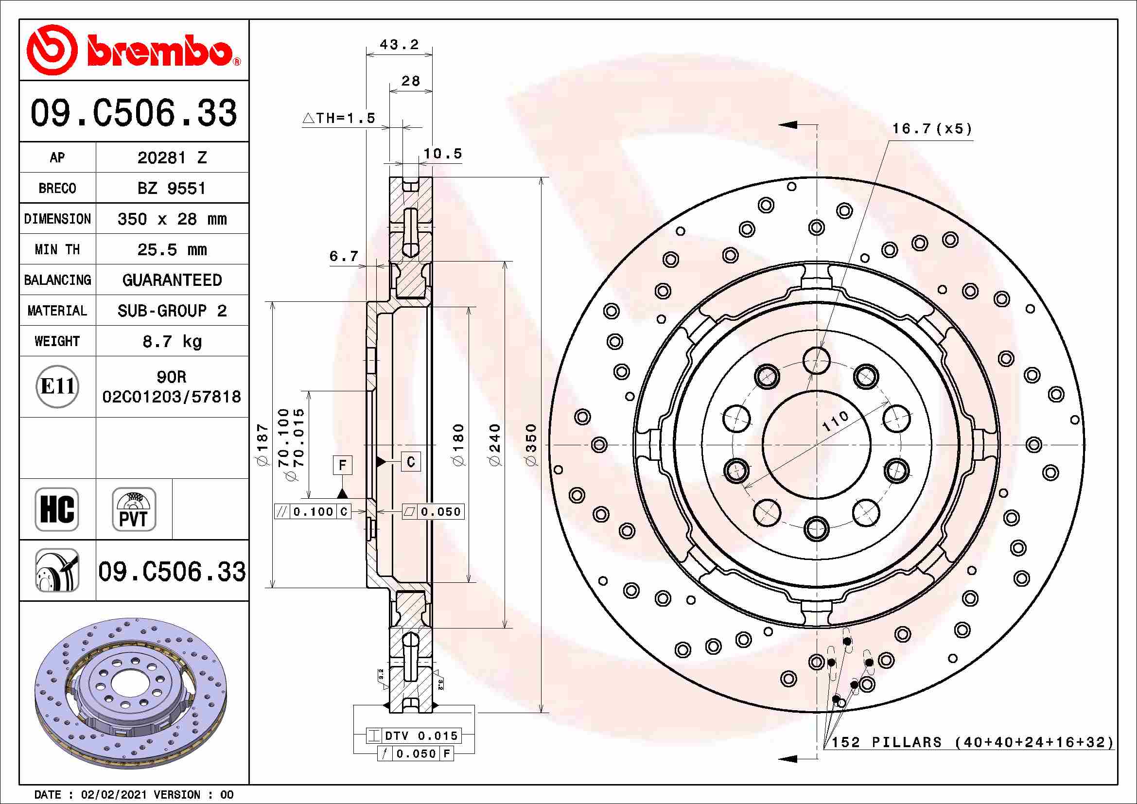 Диск тормозной BREMBO 09.C506.33