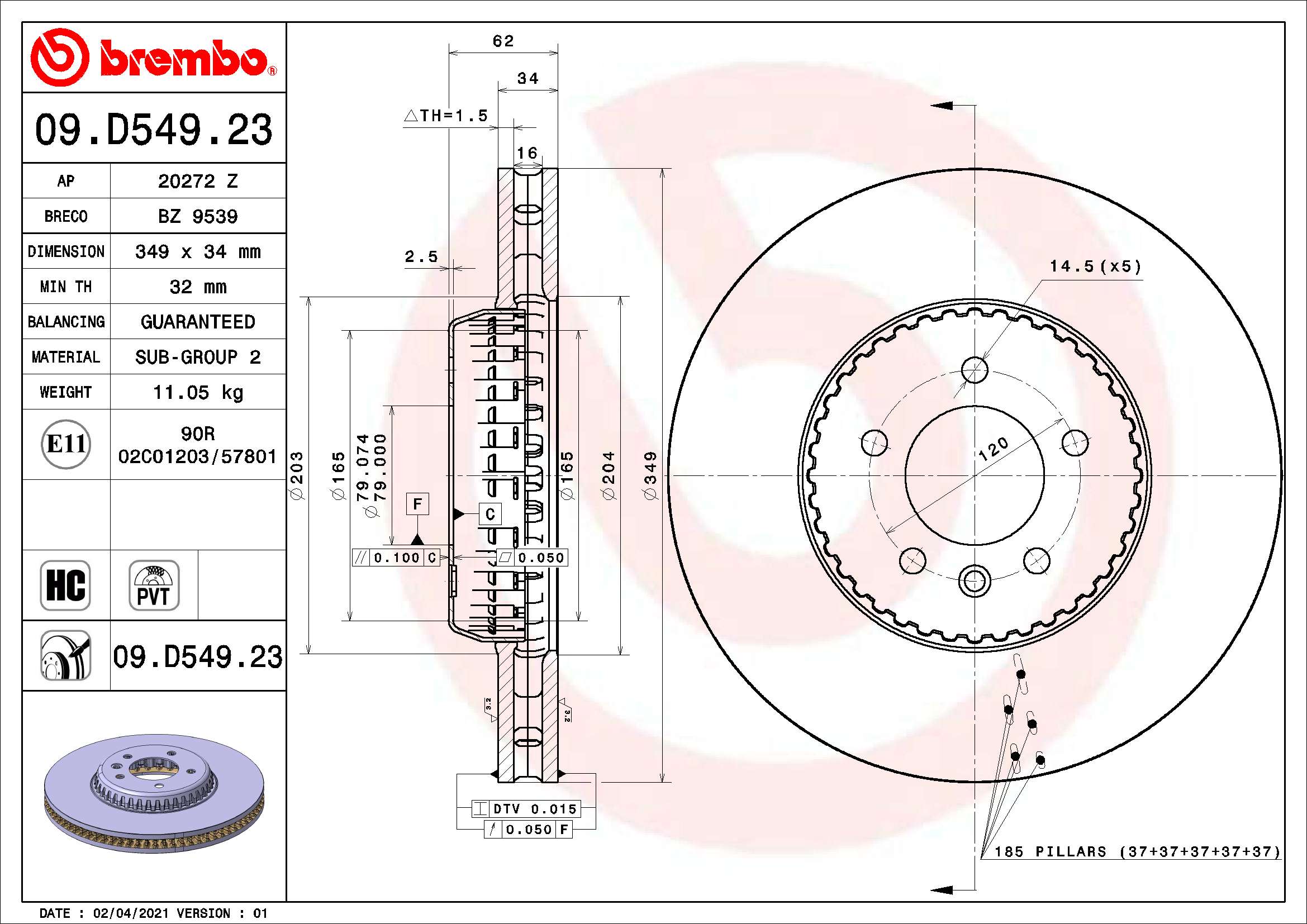 Диск тормозной BREMBO 09.D549.23