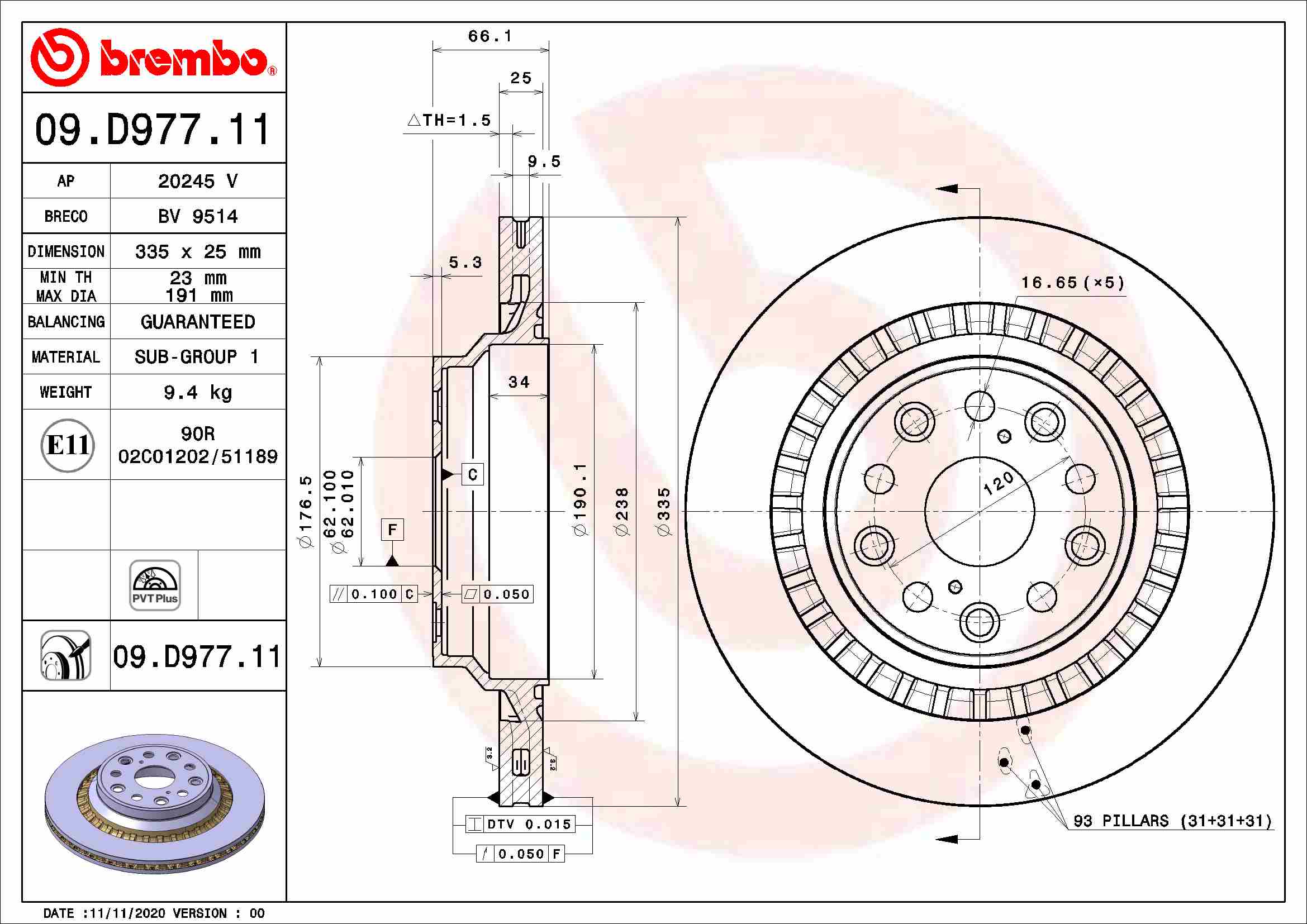 Диск тормозной BREMBO 09.D977.11