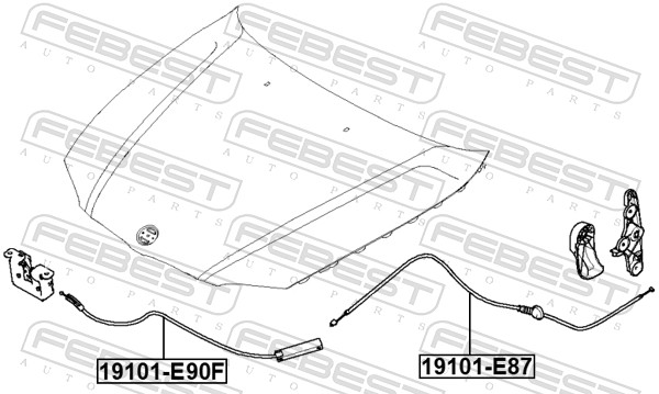 19101-e90f трос привода открывания замка капота FEBEST 19101-E90F