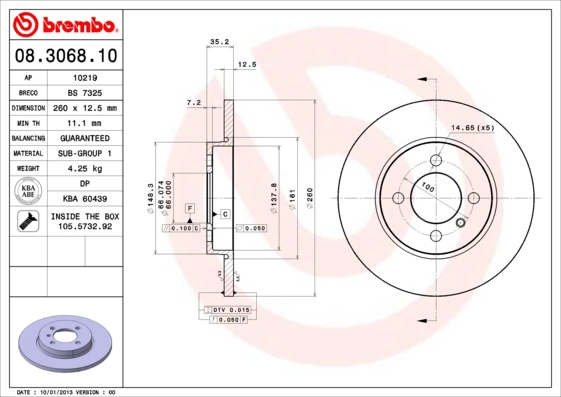 Тормозные диски BREMBO 08.3068.10