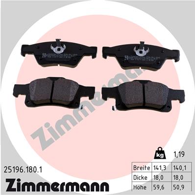 Колодки тормозные дисковые /комплект 4 шт/ ZIMMERMANN 25196.180.1