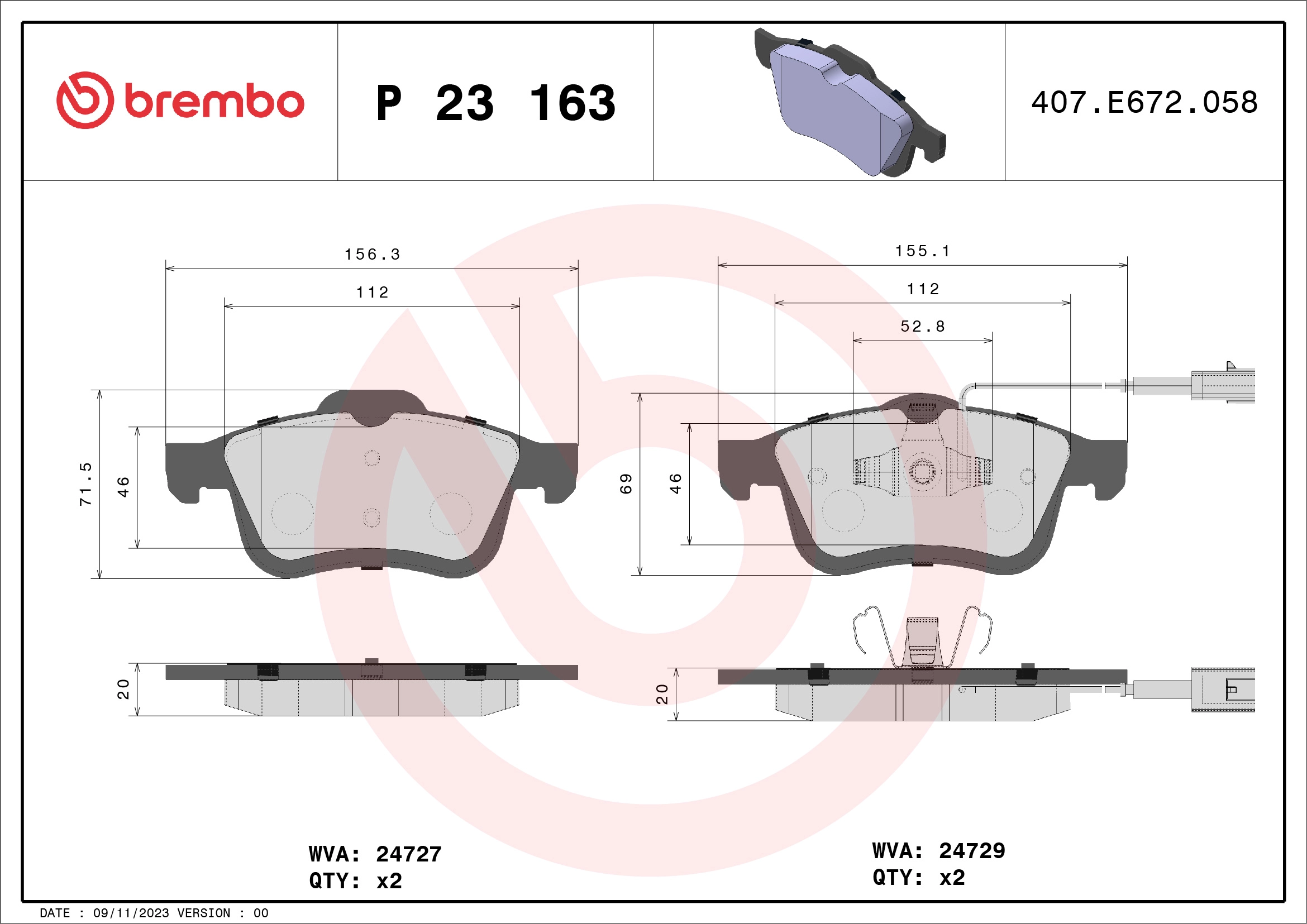 Тормозные колодки BREMBO P23163