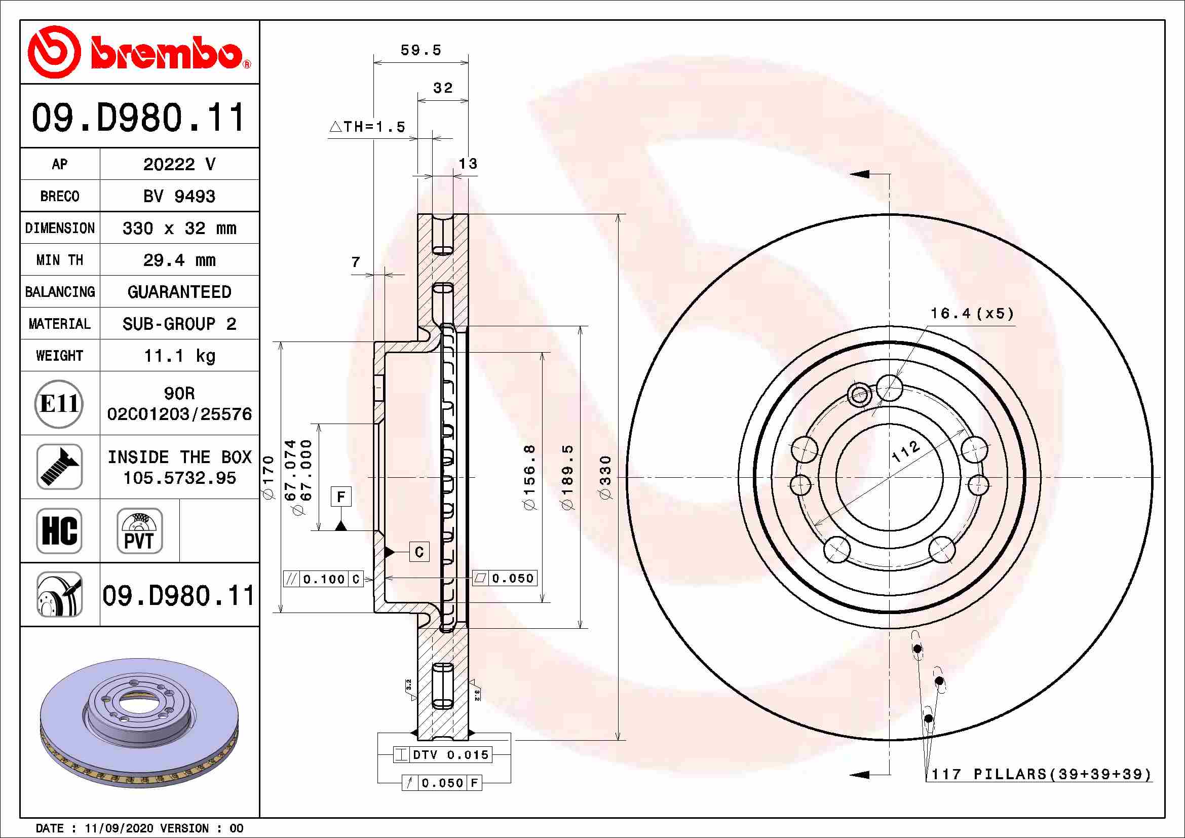 Диск тормозной BREMBO 09.D980.11