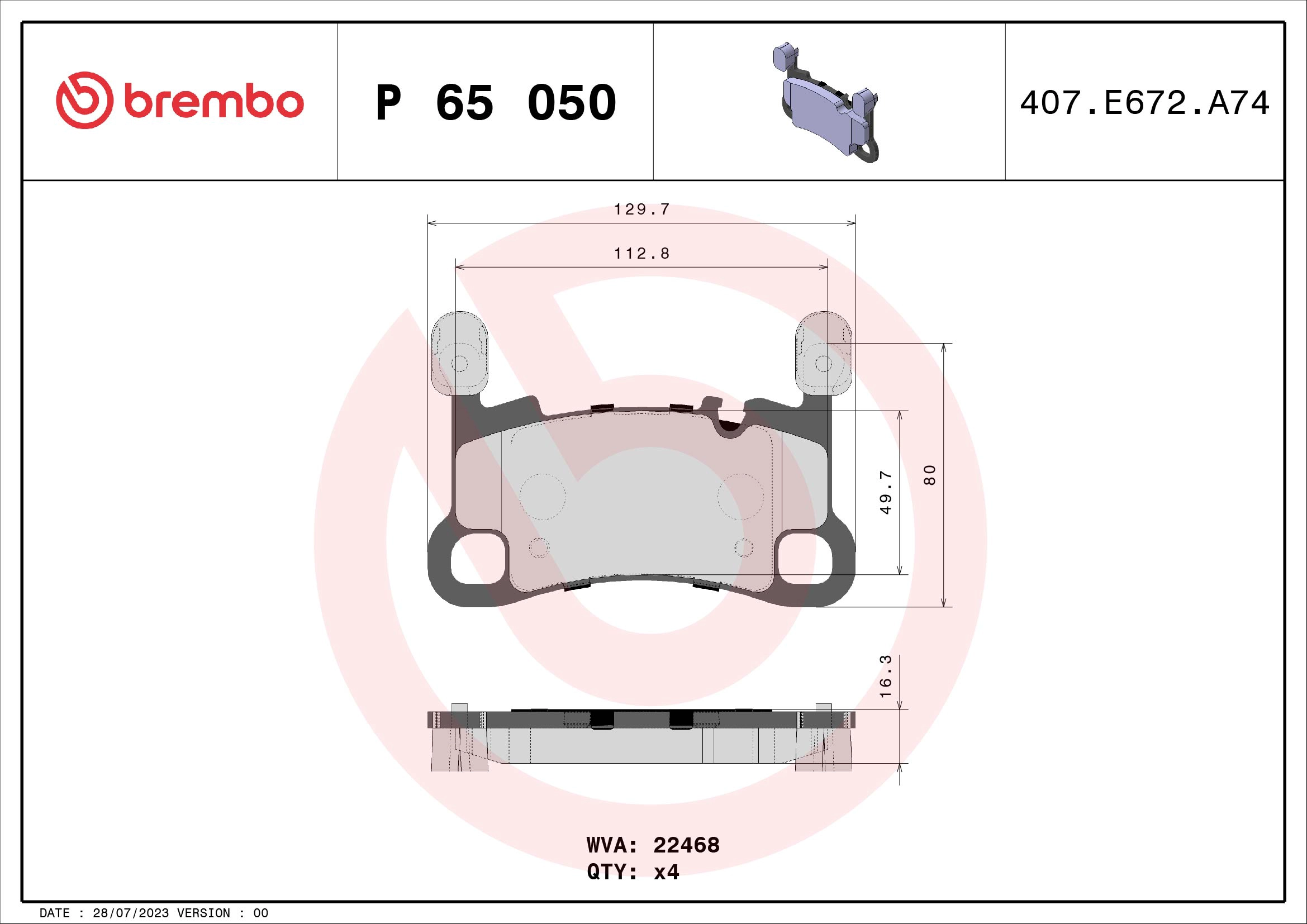 Колодки тормозные дисковые комплект BREMBO P65050