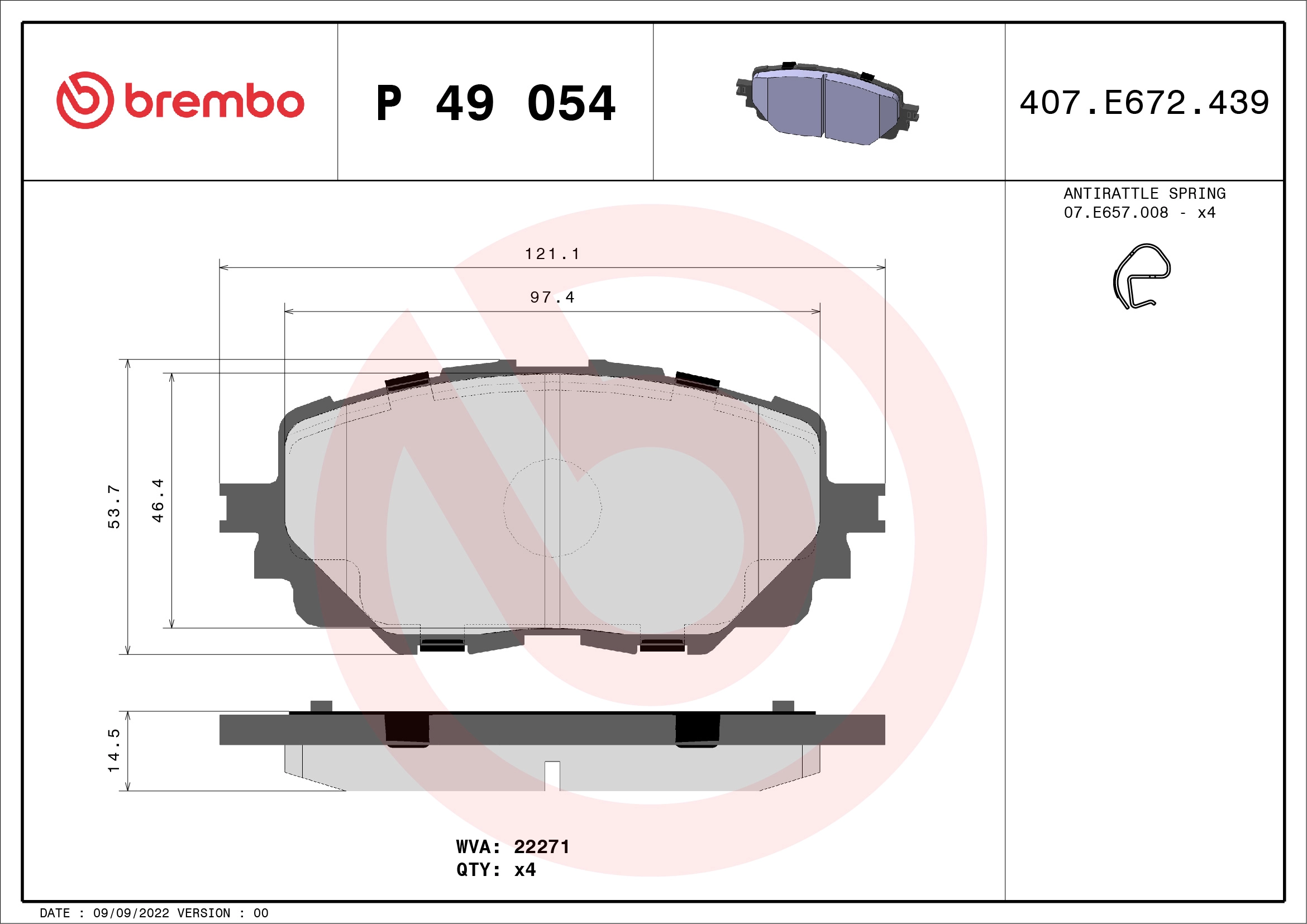 Тормозные колодки BREMBO P49054