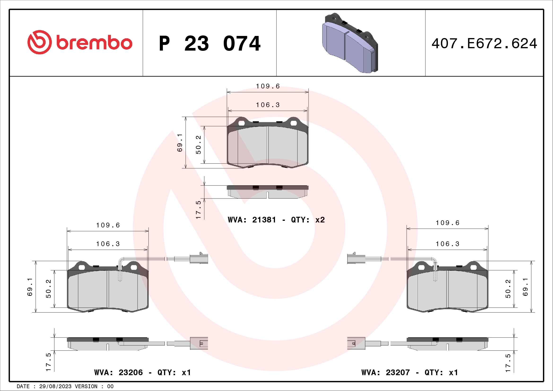 Тормозные колодки BREMBO P23074