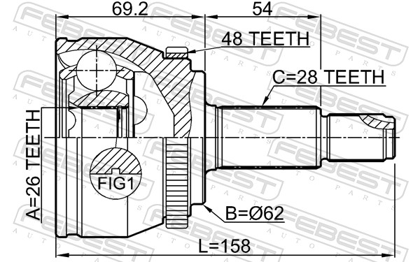 Шрус наружный 26x62x28 FEBEST 3510-NL32WDA48