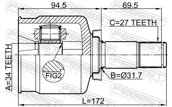 Шрус внутренний левый 34x31.7x27 FEBEST 3511-NL3LH