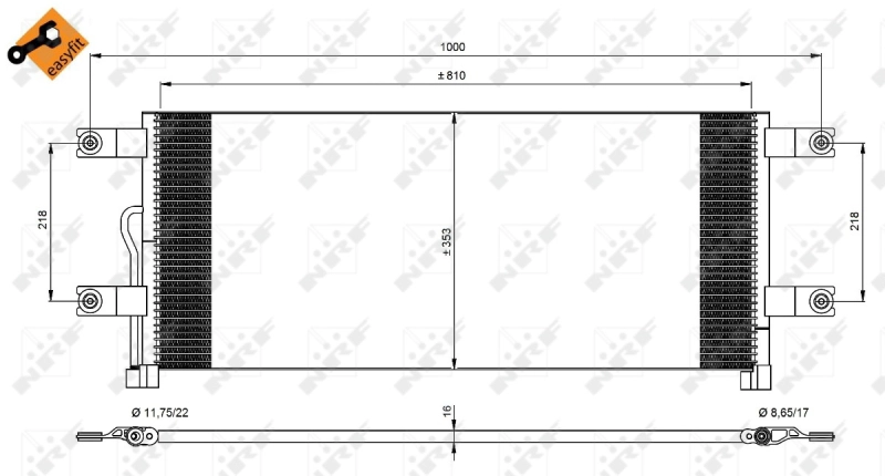 350074 радиатор кондиционера mercedes actros mp4 antos arocs 07.11- NRF 350074