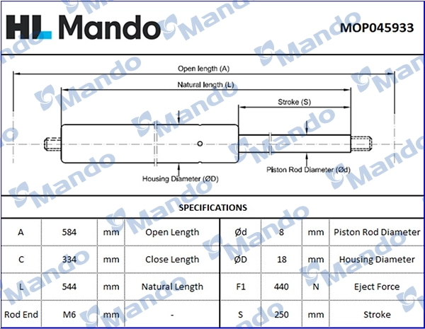 Mop045933 упор газовый MANDO MOP045933