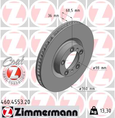 Тормозной диск audi e-tron gt stufenheck (f83) 11.2020 ZIMMERMANN 460.4553.20