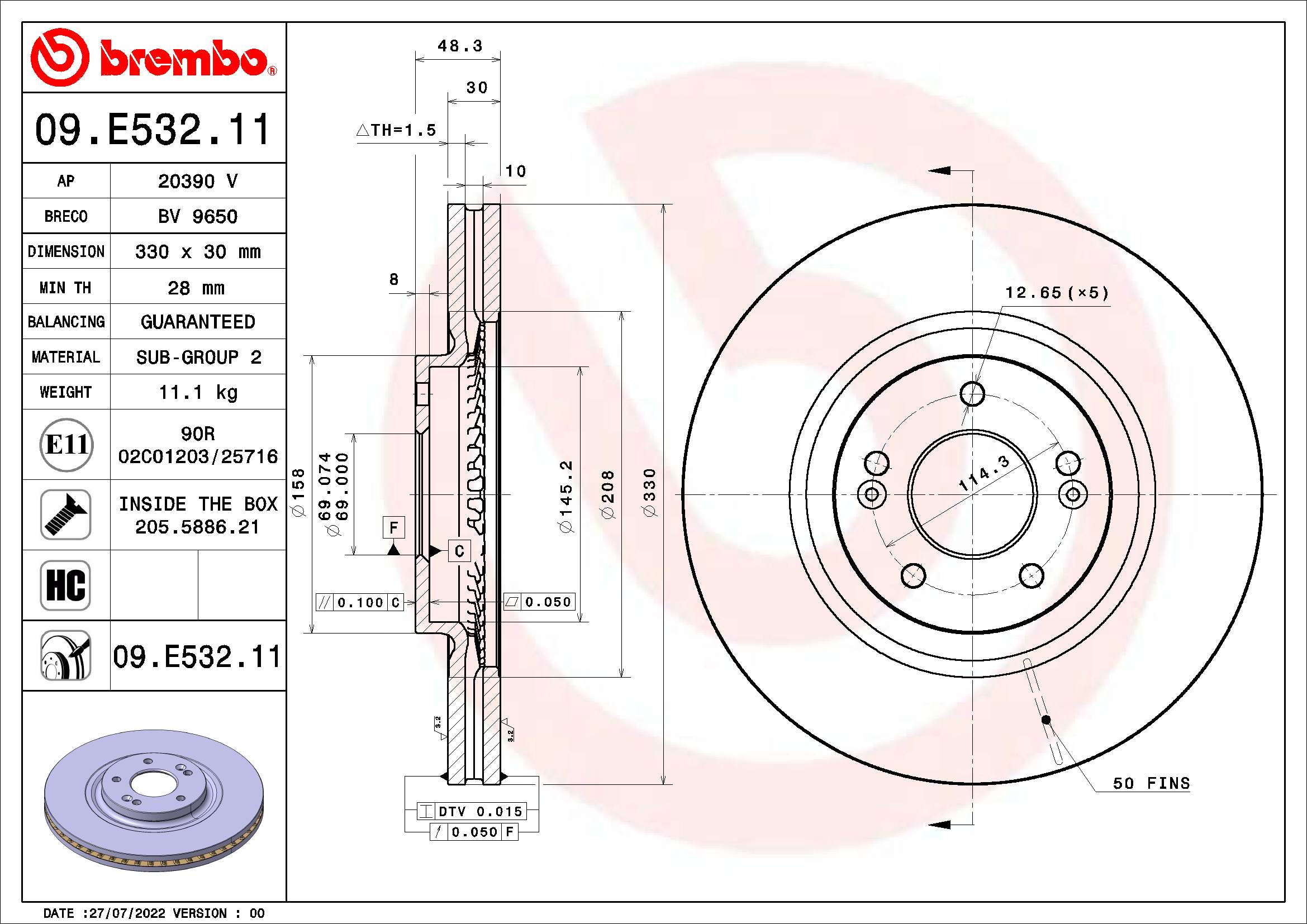 Диск тормозной BREMBO 09.E532.11