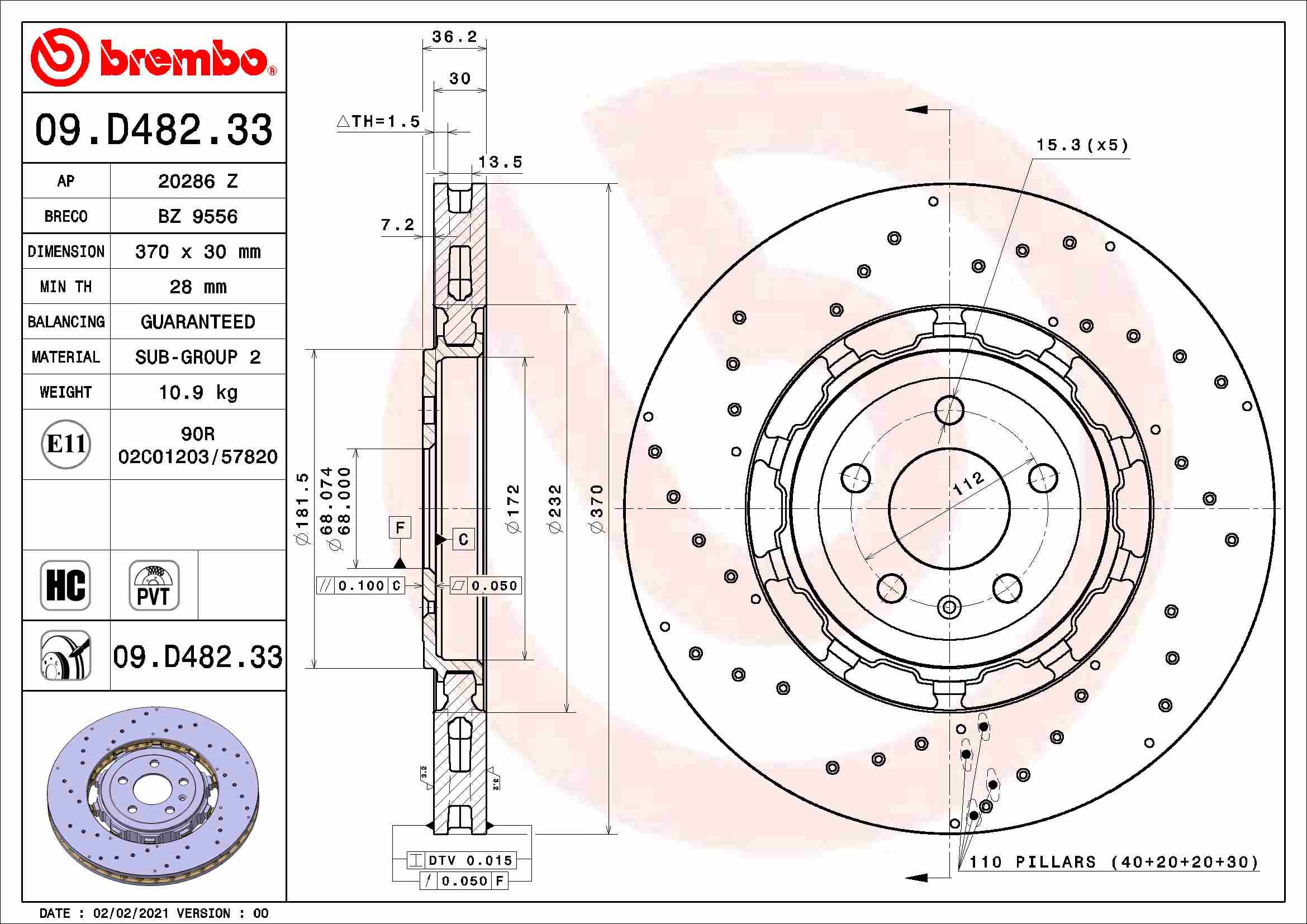 Диск тормозной BREMBO 09.D482.33