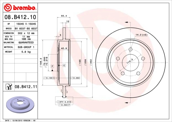 Тормозные диски BREMBO 08.B412.11