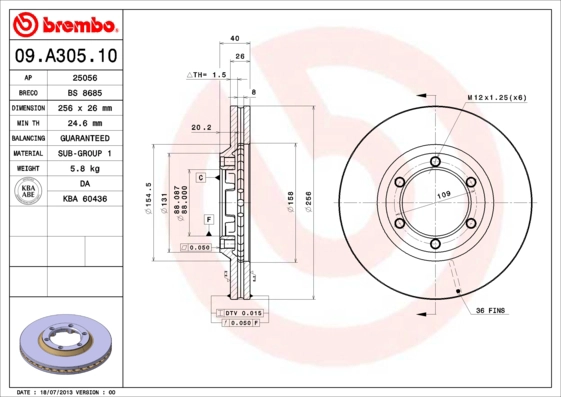 Диск тормозной BREMBO 09.A305.10