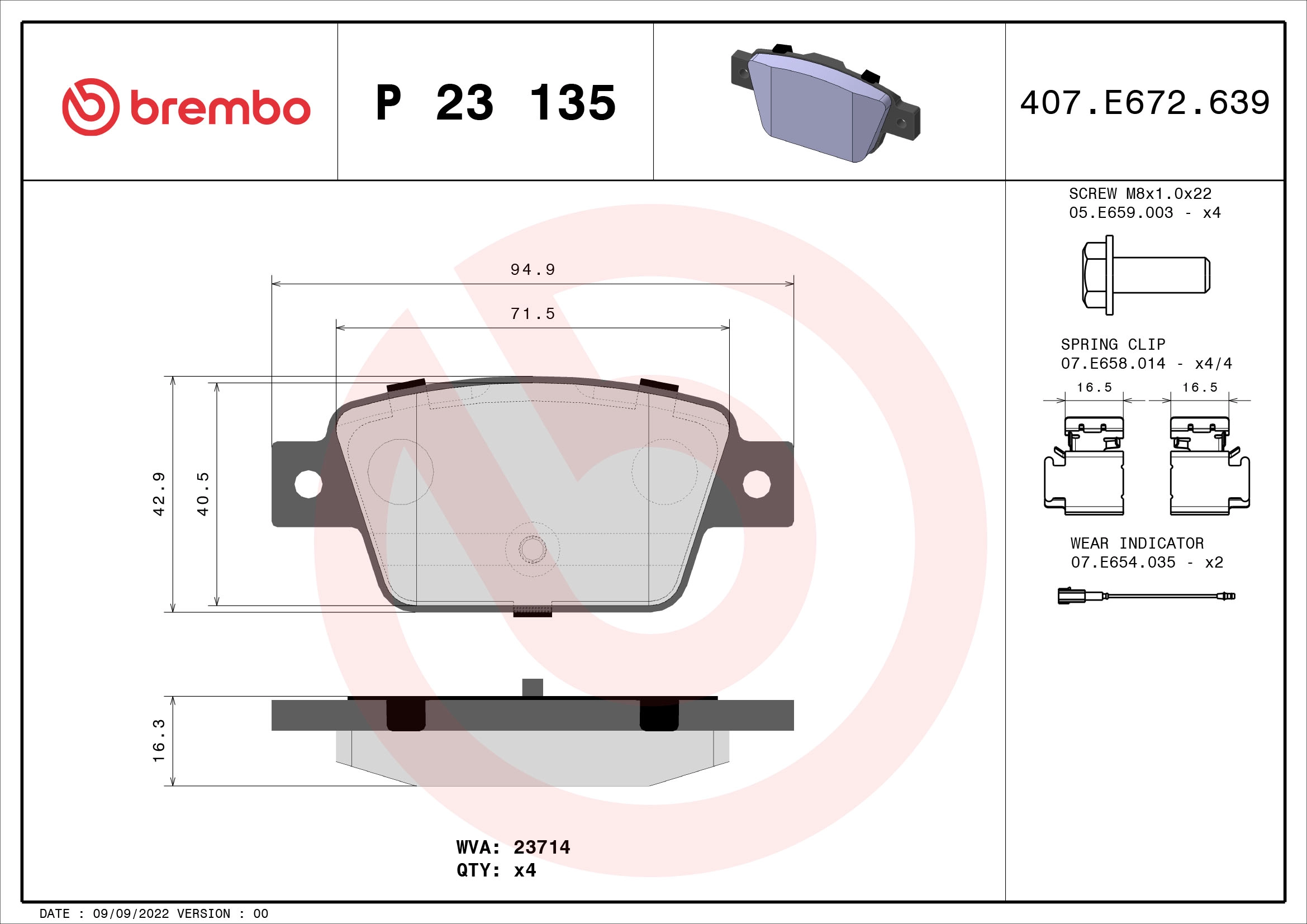 Тормозные колодки BREMBO P23135