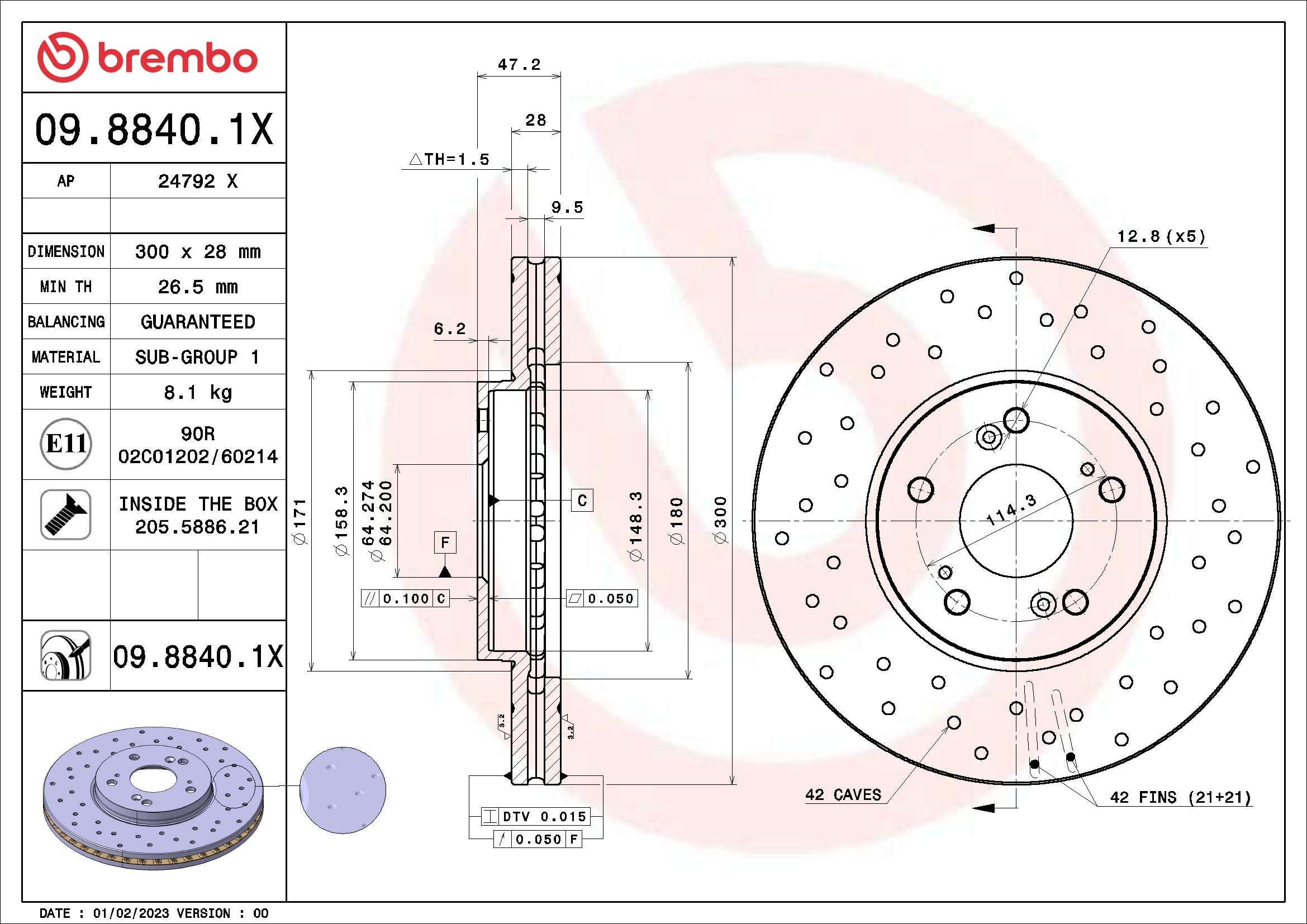 Диск тормозной BREMBO 09.8840.1X