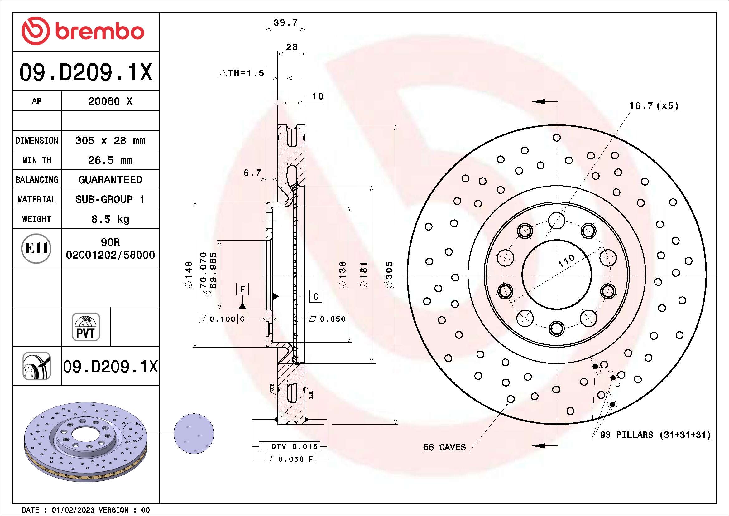 Диск тормозной BREMBO 09.D209.1X