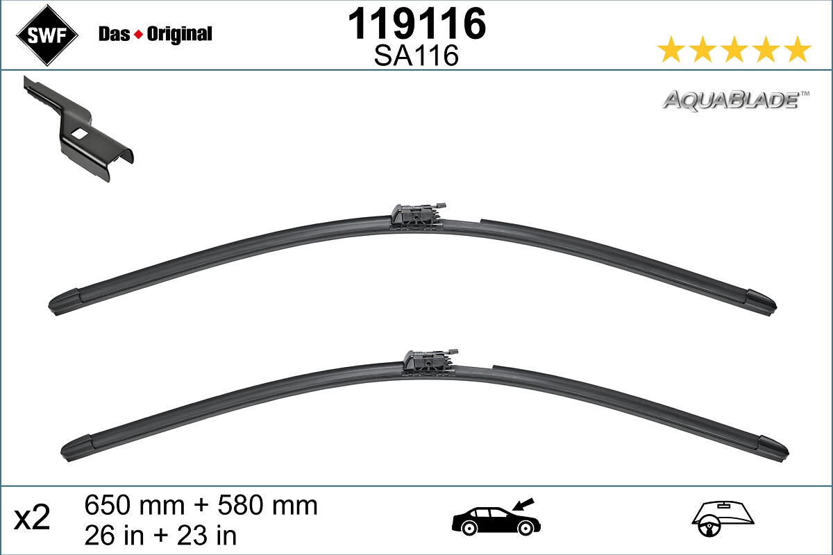 Щетки стеклоочистителя 650/530мм бескаркасные с подогревом к-кт mercedes-benz gls x166 2015-2019 gle w166 2016-2018 SWF 119116