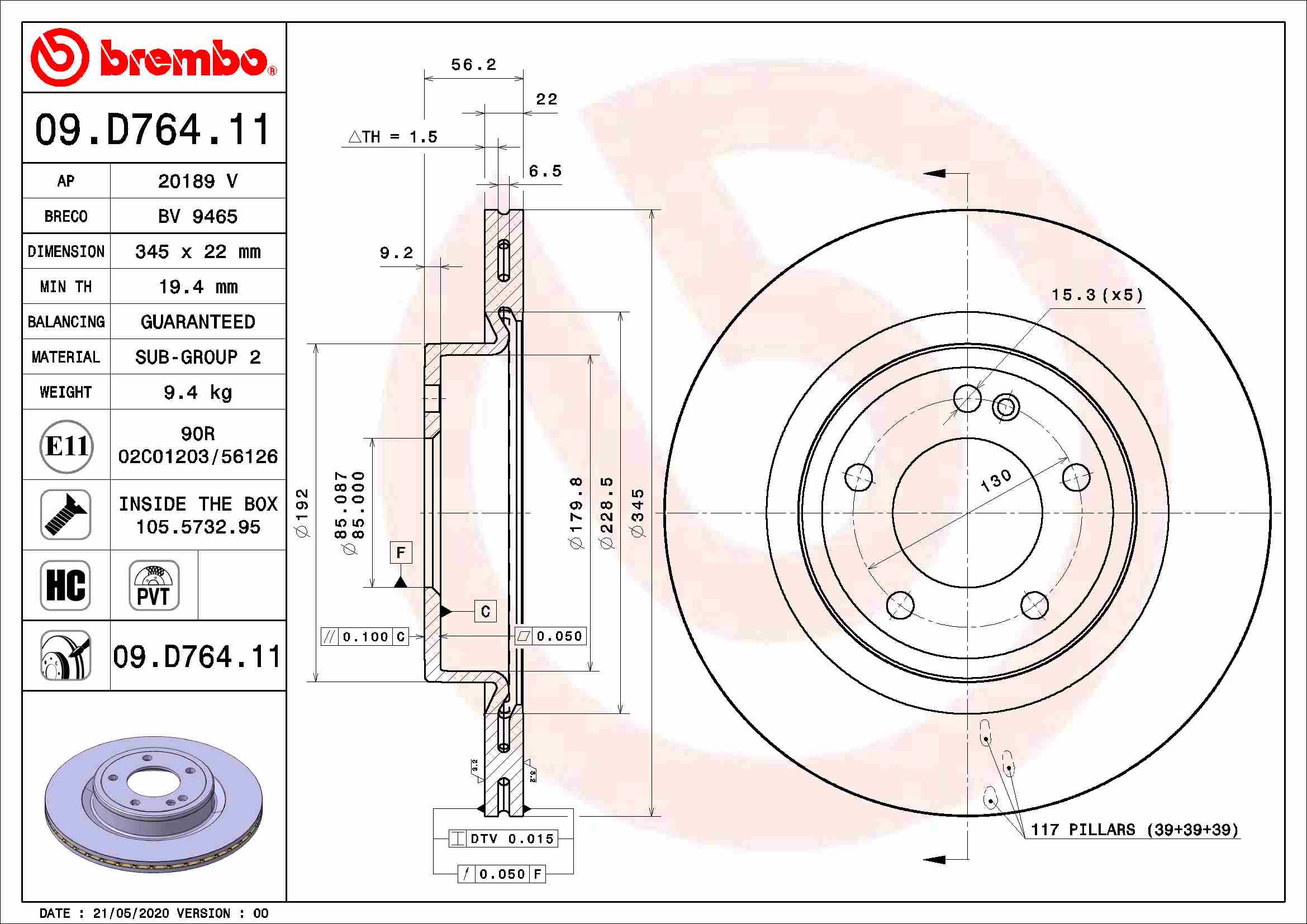 Диск тормозной mercedes-benz g-class (w463) BREMBO 09.D764.11