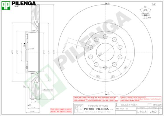 Диск тормозной PILENGA V862